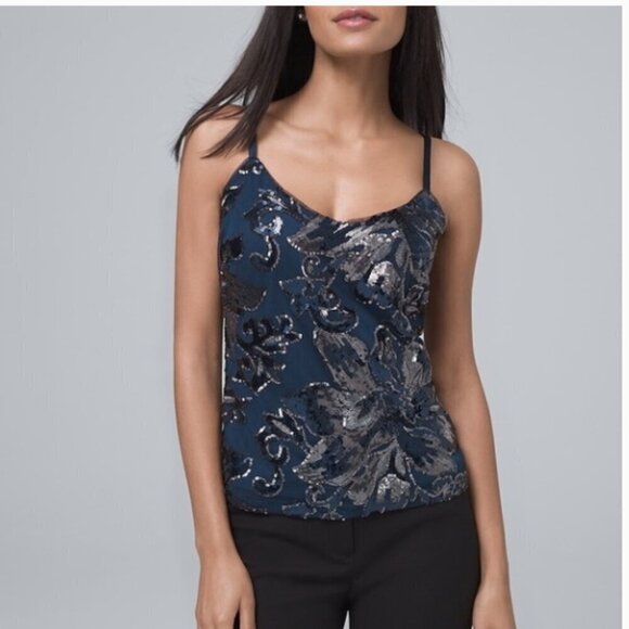 NWT WHBM Blue Sequin Flower Cami Size Small - Picture 1 of 11